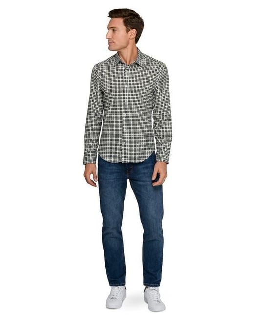 Brooklyn Brigade Gray Grid Print Woven Long Sleeve Basic for men
