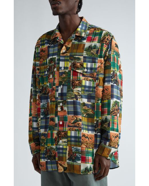 Beams Plus Multicolor Work Classic Patchwork Panel Jacquard Button-up Shirt for men