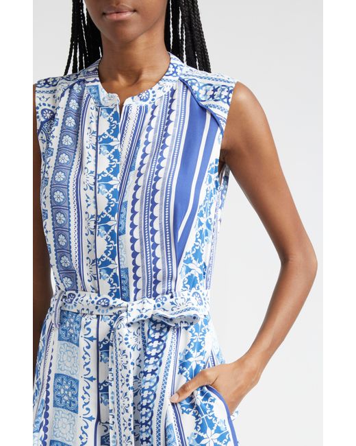 Reiss Blue Florence Mixed Print Sleeveless Dress