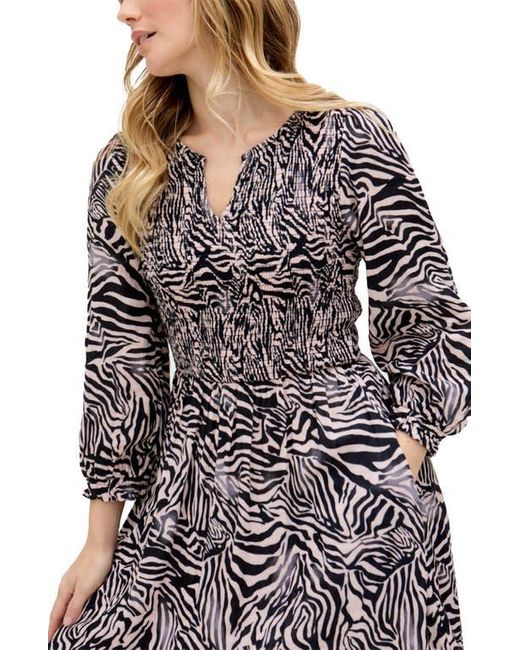 Raffya Black Paulina Shirred Bodice Zebra Print Maxi Dress