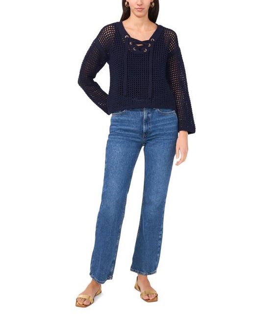 Two By Vince Camuto Blue Open Stitch Lace-Up Top