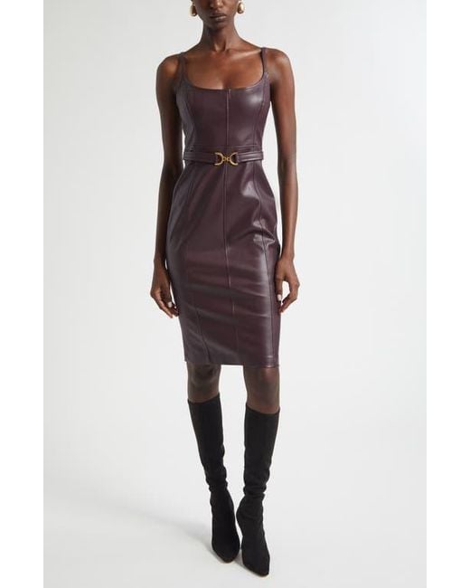 L'Agence Halia Belted Faux Leather Midi Dress | Lyst