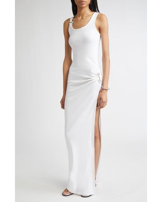 Versace Safety Pin Stretch Cotton Rib Gown in White | Lyst