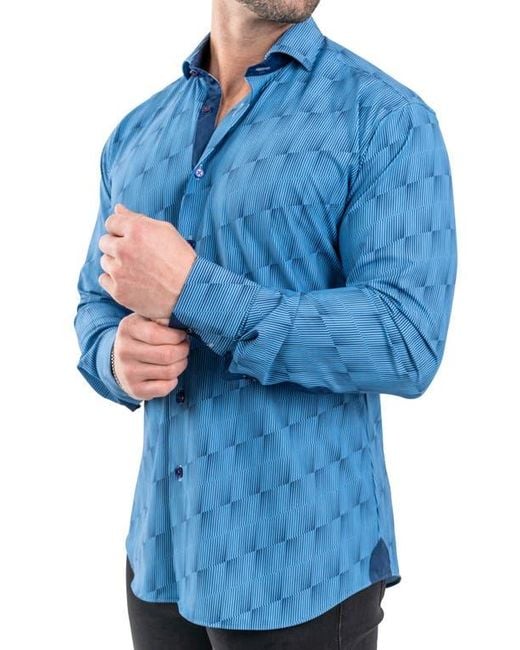 Maceoo Blue Einstein Stretch Optical Button-Up Shirt for men