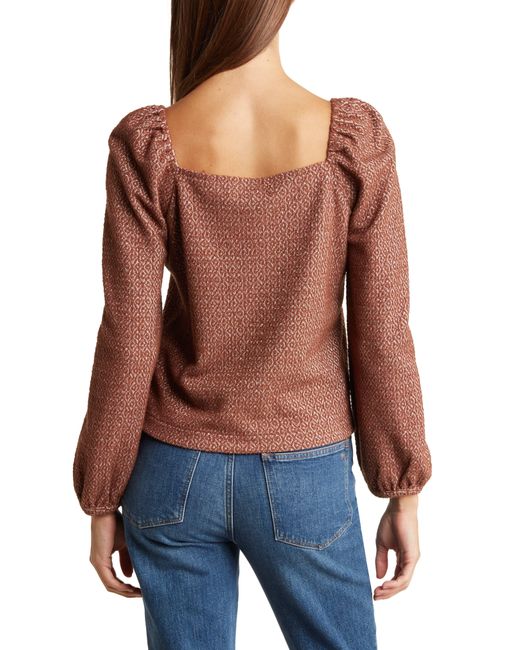 Madewell Blue Jacquard Puff Sleeve Button Front Crop Top