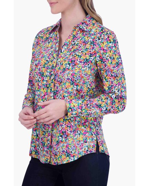 Foxcroft Red Mary Floral Non-iron Cotton Button-up Shirt