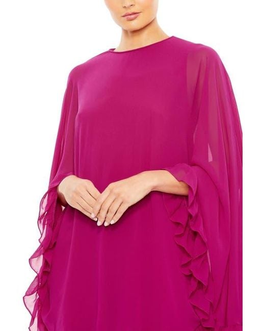 Mac Duggal Pink High Neck Cape Mini Dress With Ruffle Hem