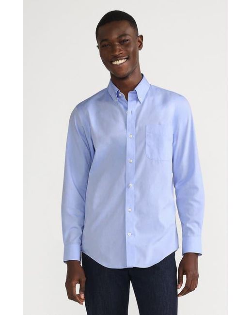 Lands' End Blue School Uniform Tailored Fit No Iron Solid Supima Cotton Pinpoint Buttondown Collar Dress Shirt for men
