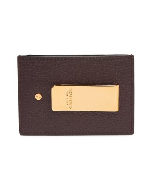 Tom Ford Brown T-Line Soft Grain Leather Card Holder for men