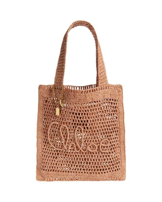 Chloé Brown Summer Banana Crochet Raffia Tote Bag