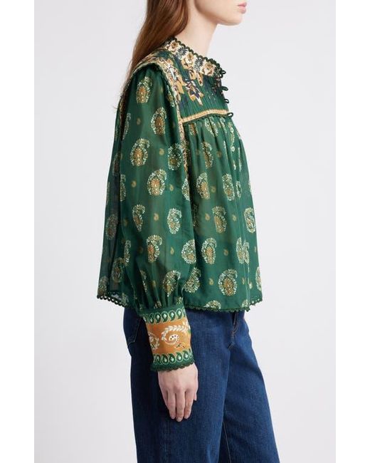 Farm Rio Green Tayla Paisley Cotton Button-Up Shirt