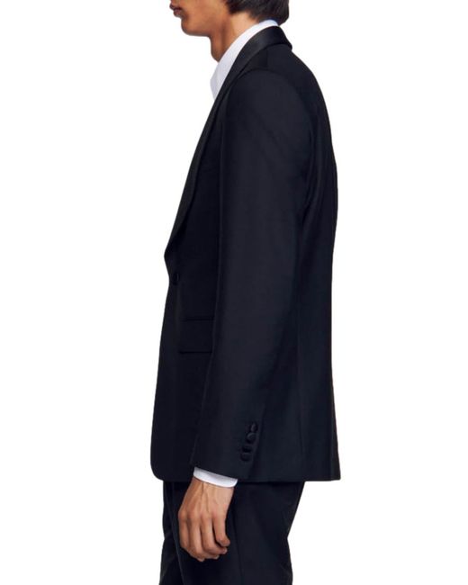 Sandro Blue Wool Blend Tuxedo Jacket for men