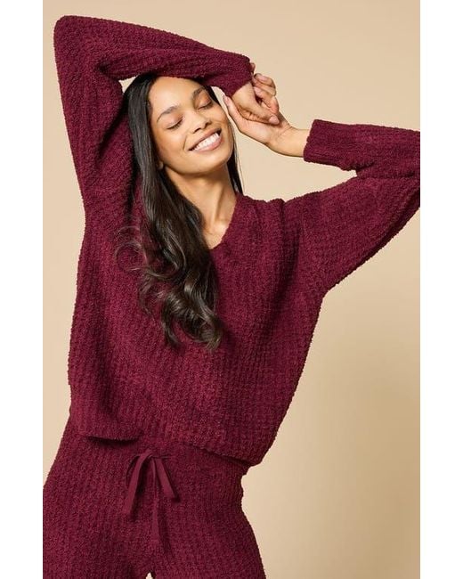 Softies Red Waffle Marshmallow V-Neck Lounge Set