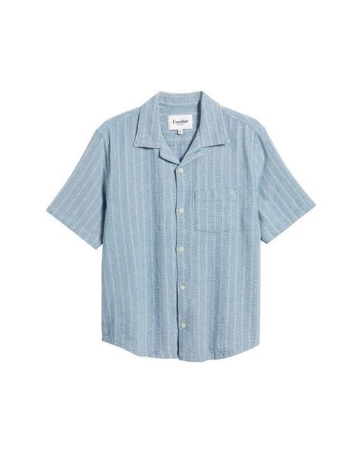 Corridor NYC Blue Basket Weave Short Sleeve Button-Up Shirt for men