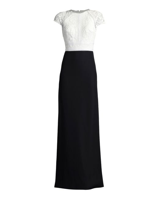 Tadashi Shoji Black Lace & Crepe A-line Gown