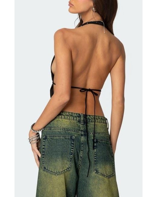 Edikted Black Studded Split Front Open Back Halter Top