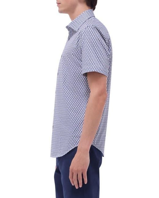 Bugatchi Blue Miles Ooohcotton Geo Print Short Sleeve Button-Up Shirt for men