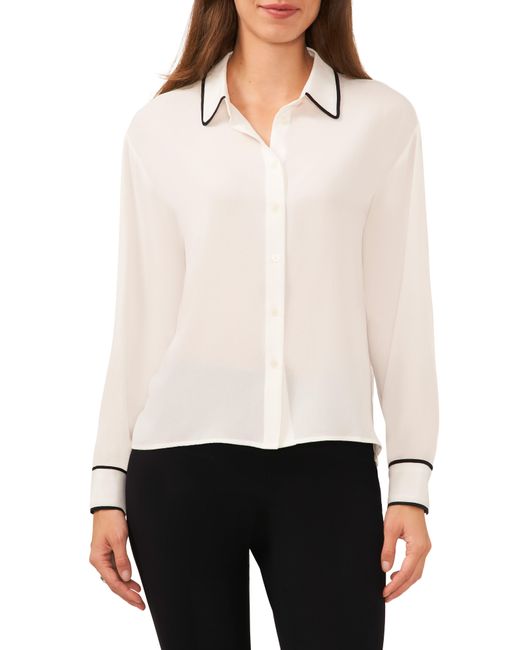 Halogen® White Halogen(r) Split Back Contrast Piping Button-up Top