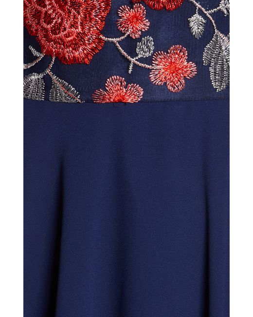 Chi Chi London Blue Meryn Embroidered Chiffon Cocktail Dress
