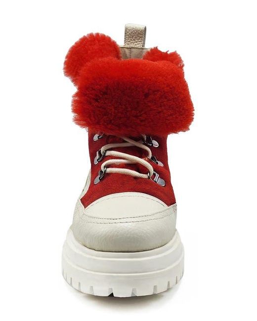 Beautiisoles Red Francy Genuine Shearling Lined Platform Boot