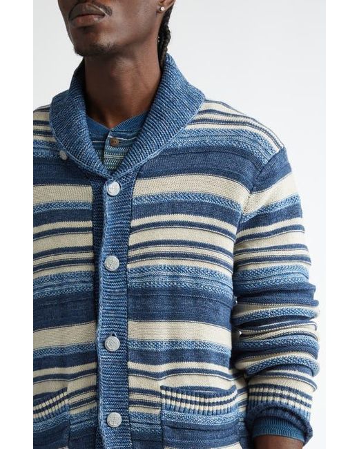 Ralph Lauren Blue Stripe Cotton & Linen Cardigan for men