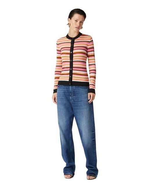 Missoni Blue Striped Cotton And Viscose Cardigan With Contrasting Piping