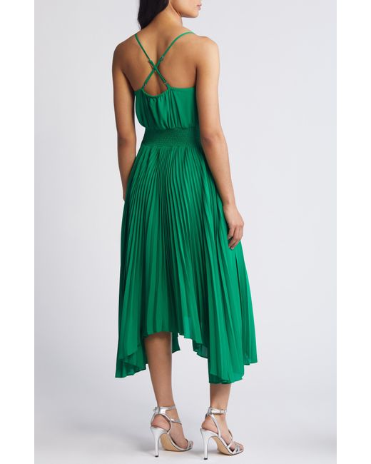 Halogen® Green Halogen(r) Pleated Sharkbite Hem Midi Dress