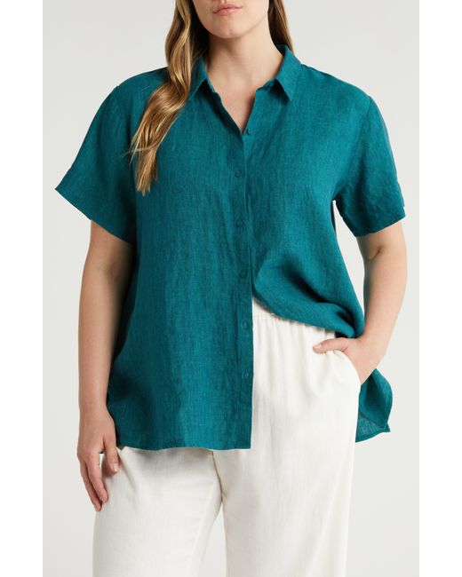 Eileen Fisher Green Organic Linen Button-up Shirt