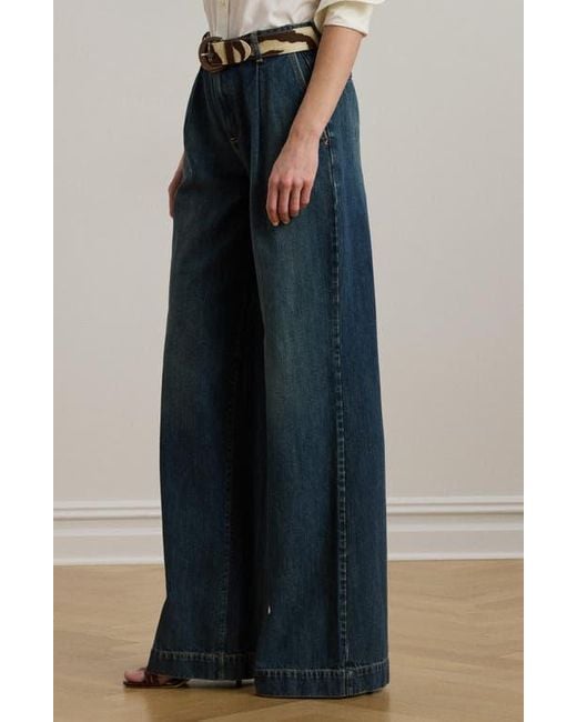 Ralph Lauren Blue Pleated High Waist Wide Leg Jeans