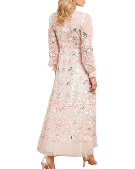 Needle & Thread Pink Rosalie Long Sleeve Ankle Gown