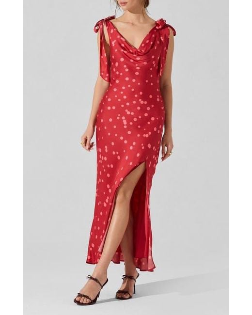 Astr Red Allexina Tie Shoulder Maxi Dress
