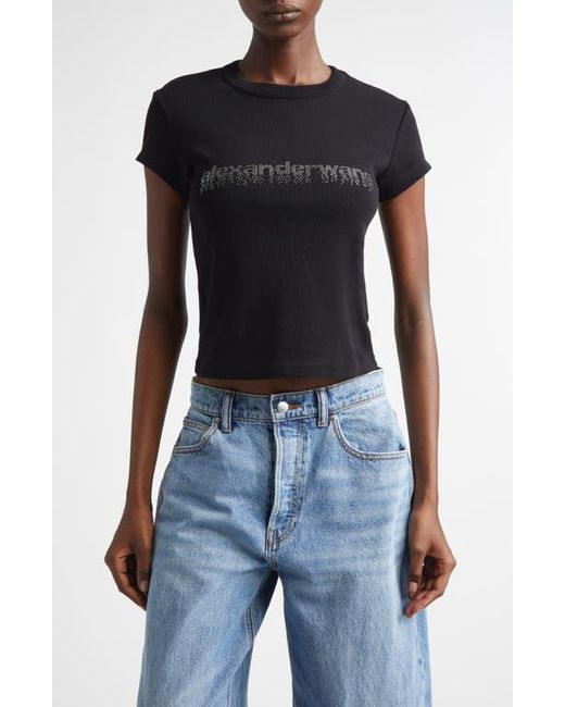 Alexander Wang Blue Hotfix Crystal Logo Baby Tee