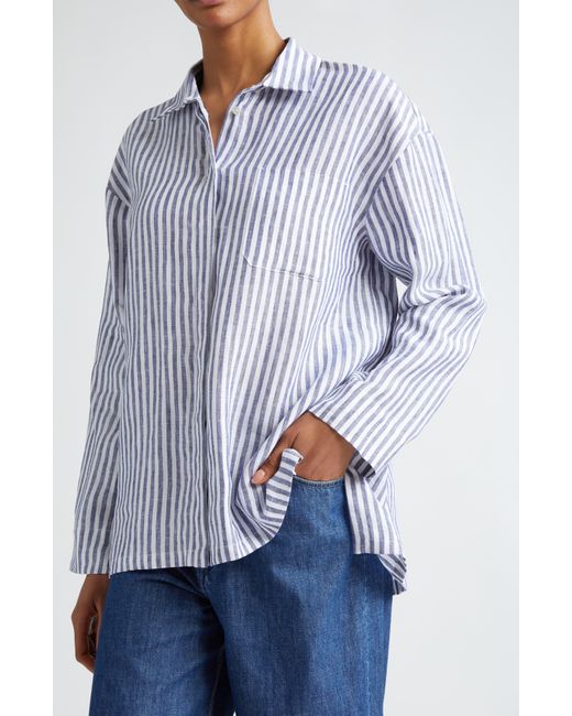 Max Mara Blue Renania Stripe Linen Button-up Shirt