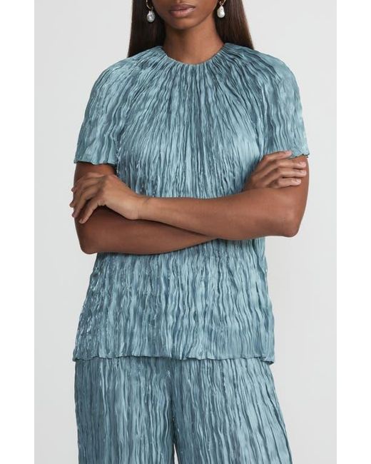 Lafayette 148 New York Blue Plissé Top