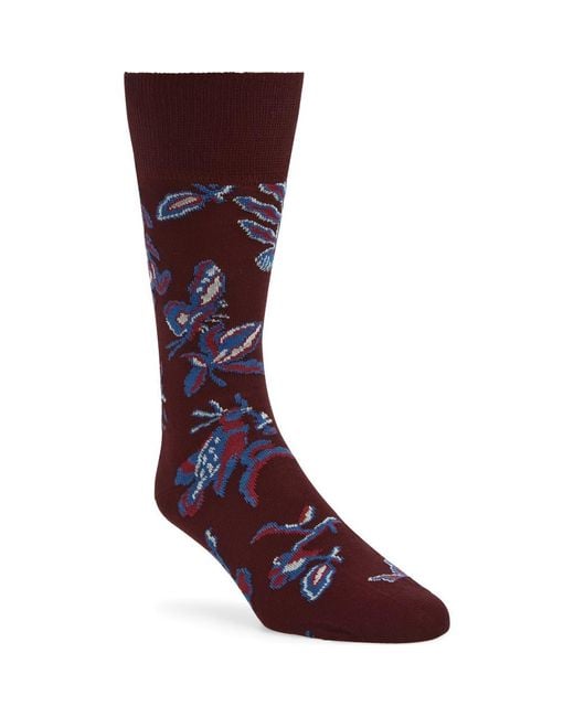 Paul Smith Red Bohemia Insect Pattern Cotton Blend Dress Socks for men