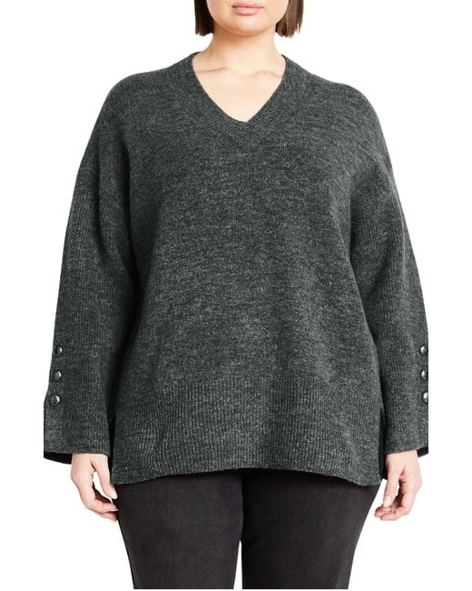 City Chic Gray Dorothy Button Cuff Sweater