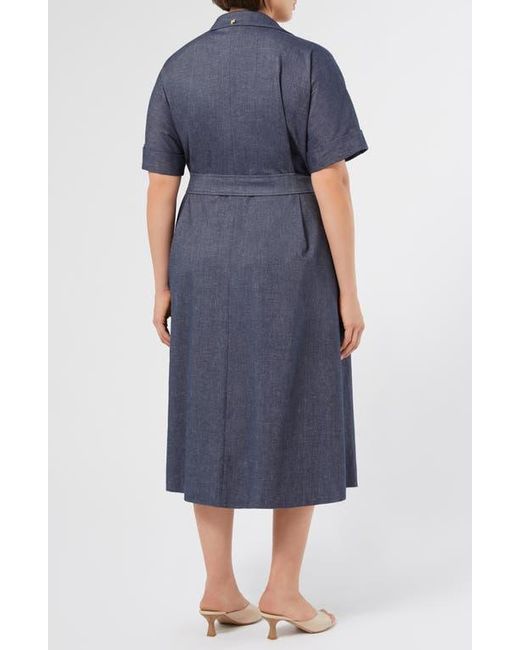 Marina Rinaldi Favilla Double Breasted Cotton & Linen Shirtdress in Blue |  Lyst