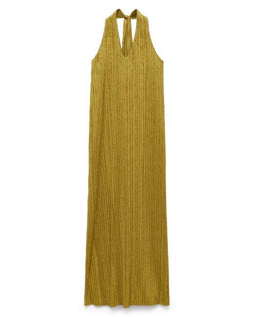 Mango Yellow Open Back Pleated Dress