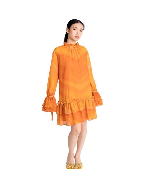 RICHANTEE Women's Orange Ruffles Mini Dress