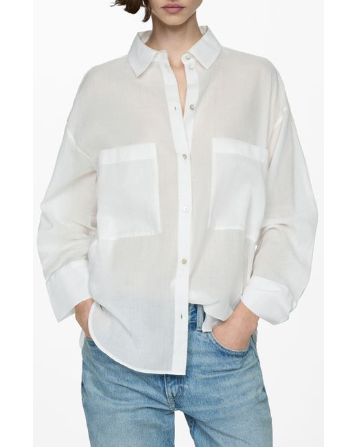 Mango White Patch Pocket Button-up Shirt