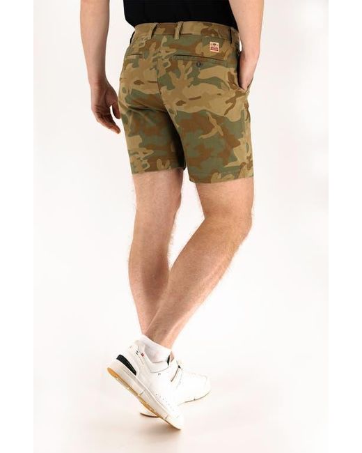 DEVIL-DOG DUNGAREES Green Camo Print 7-Inch Performance Stretch Chino Shorts for men