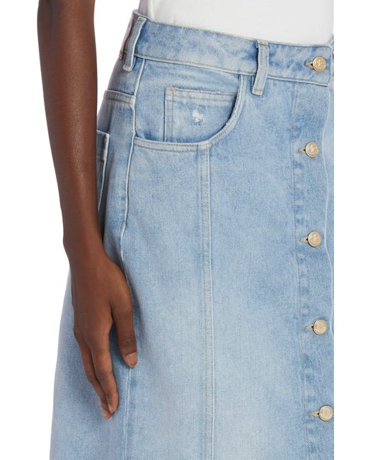 Moncler Blue Cotton Denim Midi Skirt