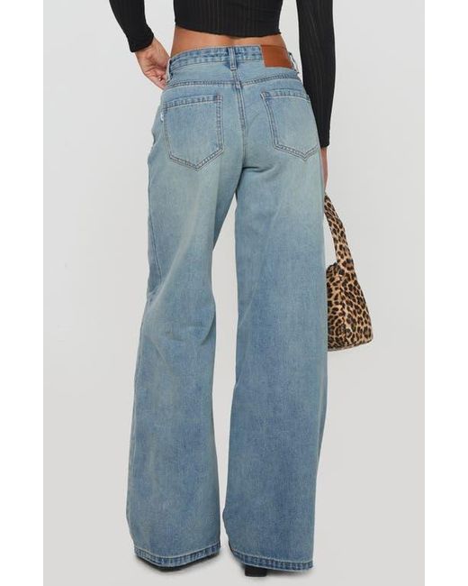 Princess Polly Blue Demie Distressed Low Rise Wide Leg Jeans