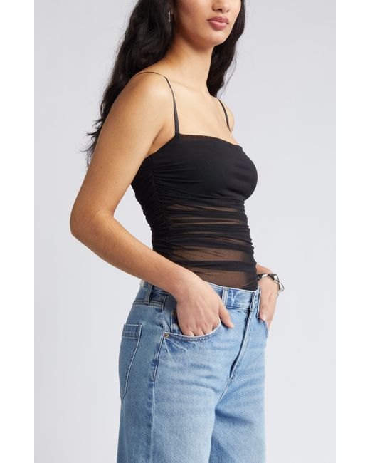 Open Edit Black Ruched Mesh Camisole