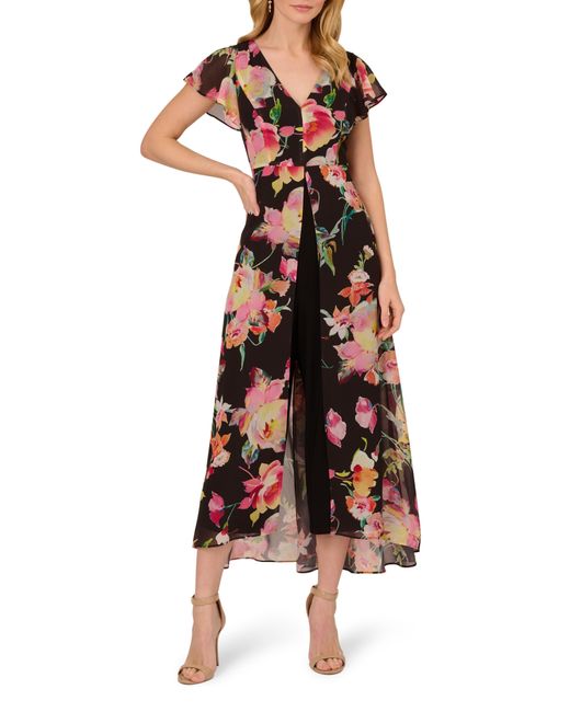 Adrianna Papell Multicolor Floral Overlay Maxi Jumpsuit