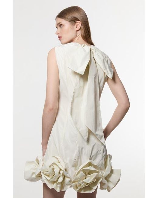 Karen Millen White Taffeta Rosette Woven Mini Dress