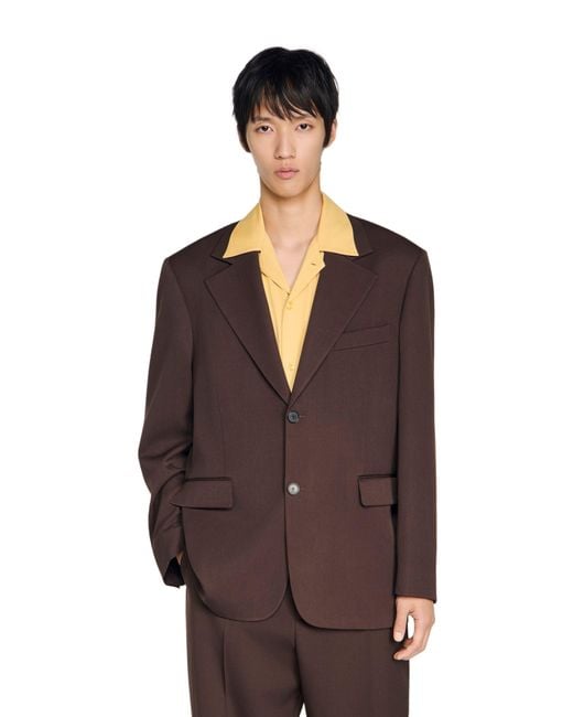 Sandro Brown Oversized Wool Jacket for men