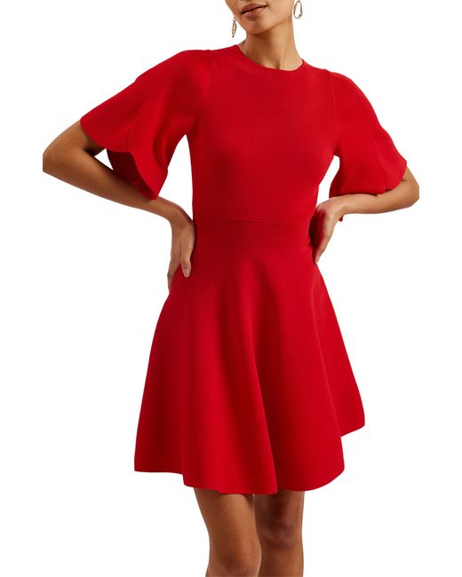 Ted Baker Red Olivia Rib Fit & Flare Dress
