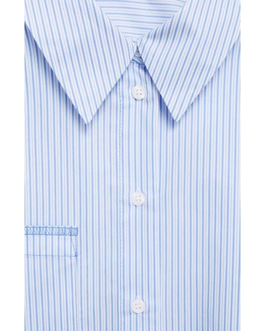 Mango White Stripe Long Sleeve Crop Poplin Button-Up Shirt