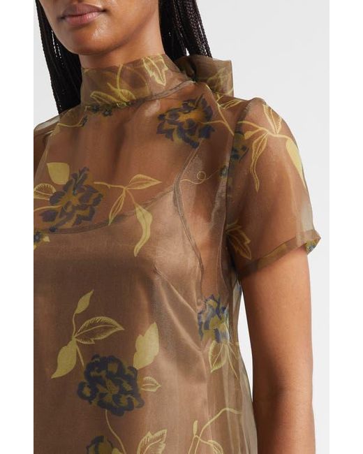 STAUD Calluna Floral Chiffon Dress in Brown